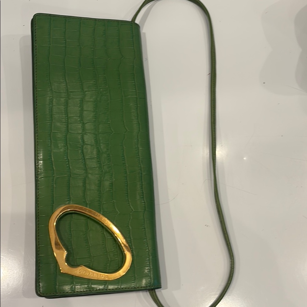 Charriol Green Crocodile Embossed Clutch/removable strap with Gold Accent - Picture 3 of 5